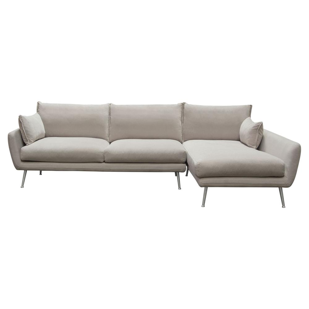 2PC Sectional in Light Flax Fabric w/ Feather Down Seating & Brushed Metal Legs