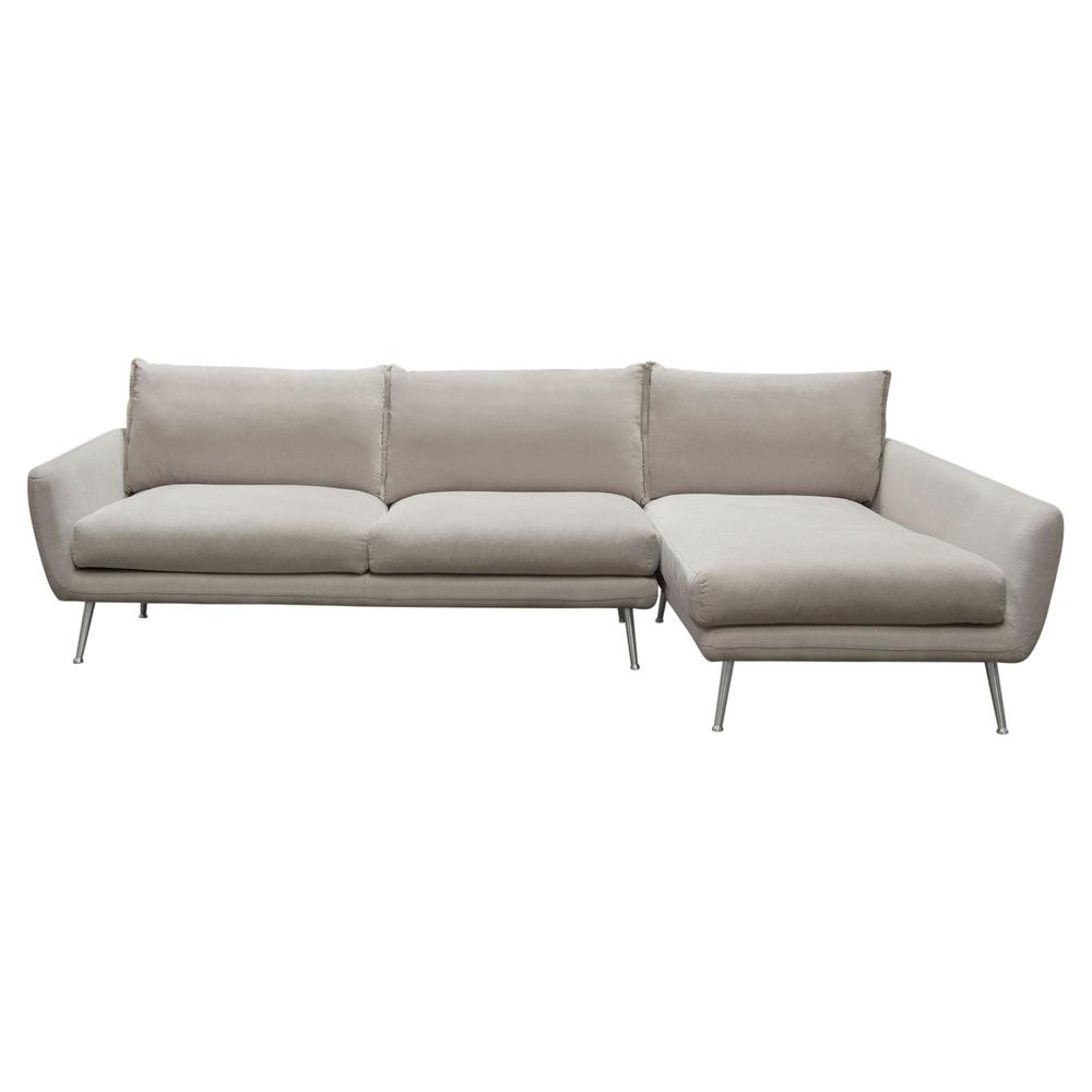 2PC Sectional in Light Flax Fabric w/ Feather Down Seating & Brushed Metal Legs