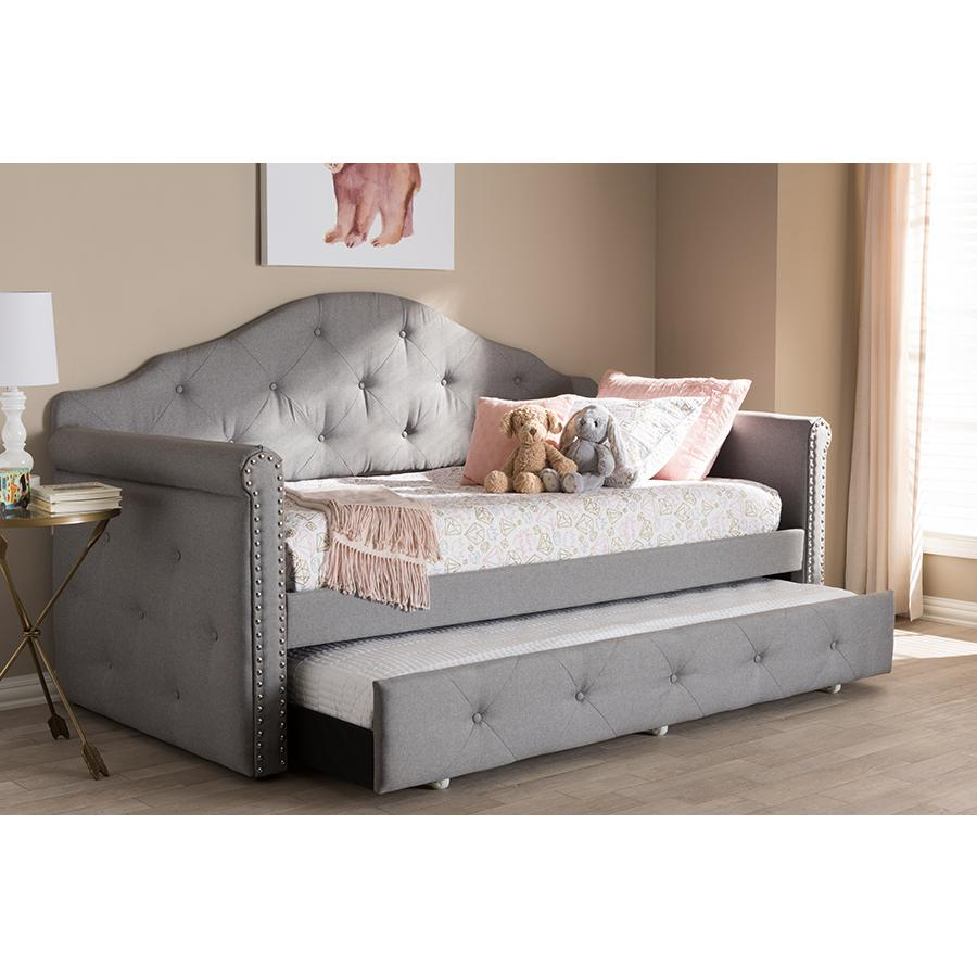 Emilie Modern and Contemporary Grey Fabric Upholstered Daybed with Trundle