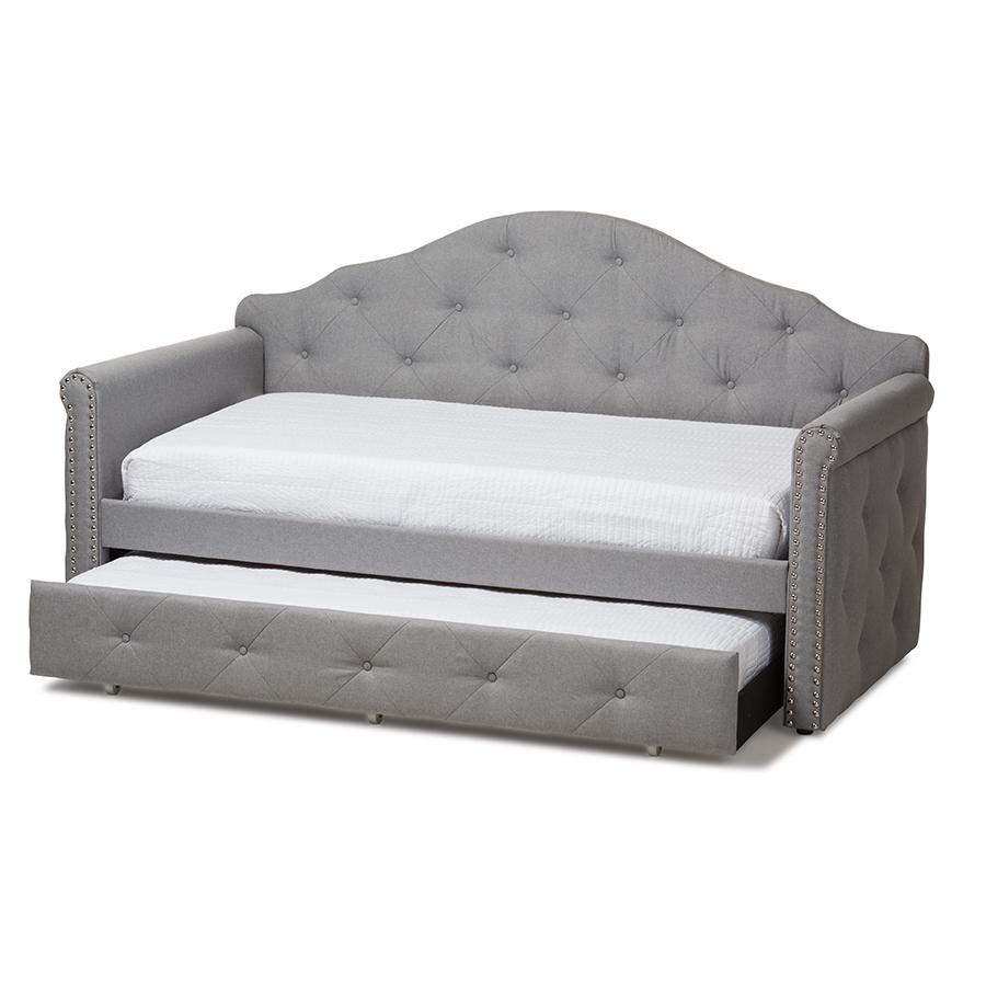 Emilie Modern and Contemporary Grey Fabric Upholstered Daybed with Trundle