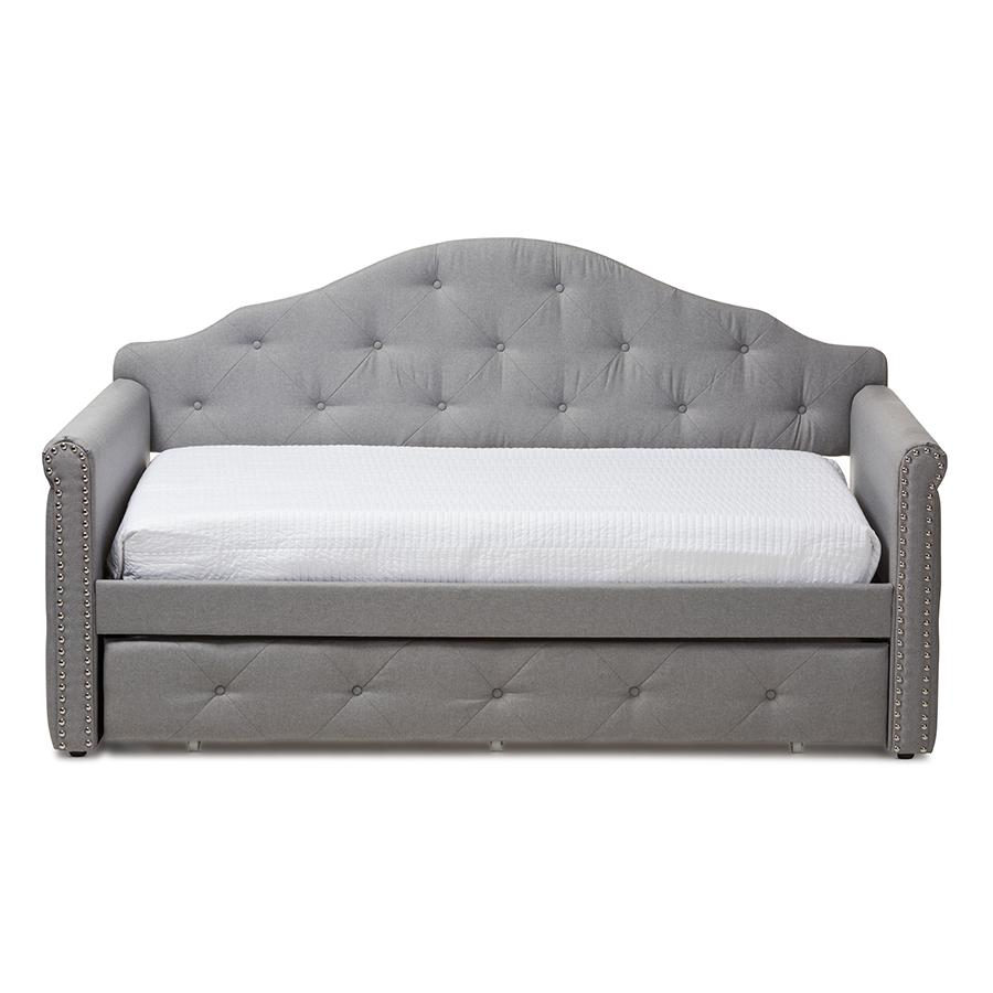 Emilie Modern and Contemporary Grey Fabric Upholstered Daybed with Trundle