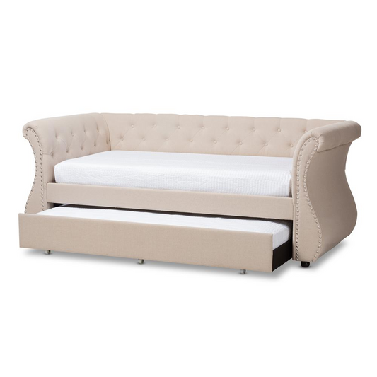 Cherine Classic and Contemporary Beige Fabric Upholstered Daybed with Trundle