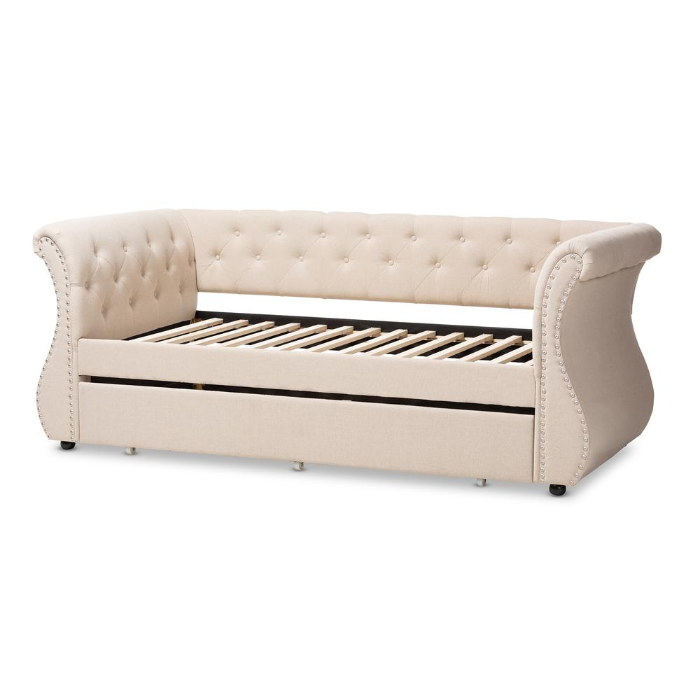 Cherine Classic and Contemporary Beige Fabric Upholstered Daybed with Trundle