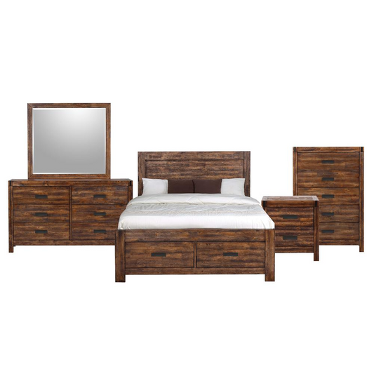 Wren Full 5PC Platform Storage Bedroom Set In Chestnut