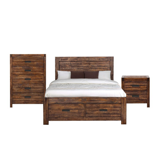 Wren King 3PC Platform Storage Bedroom Set In Chestnut