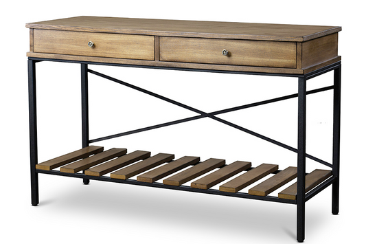 Newcastle Wood Metal Console Table—Criss-Cross Brown/Bronze