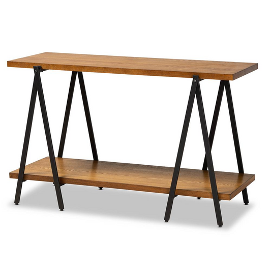 Britton Rustic Industrial Walnut Finished Wood and Black Finished Metal Console Table