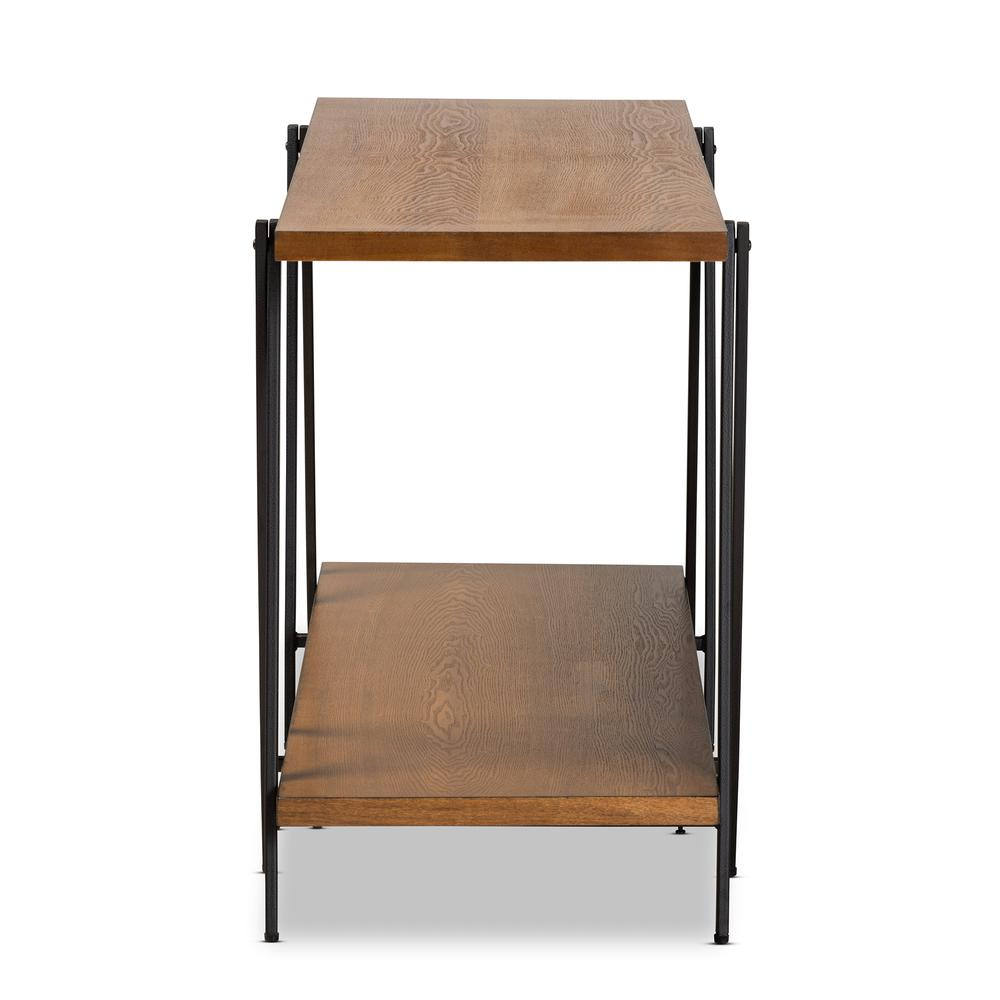 Britton Rustic Industrial Walnut Finished Wood and Black Finished Metal Console Table