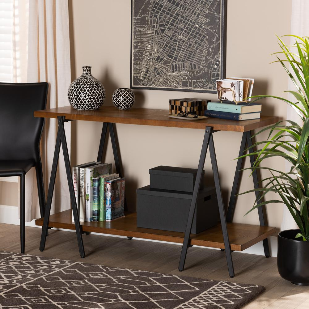 Britton Rustic Industrial Walnut Finished Wood and Black Finished Metal Console Table