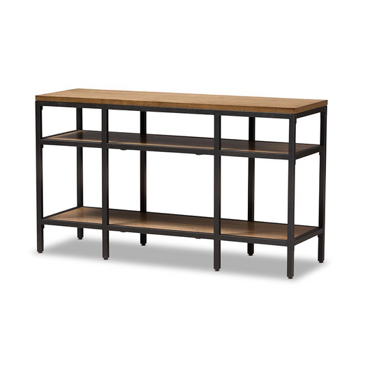 Caribou Oak Brown Finished Wood Black Finished Metal Console Table