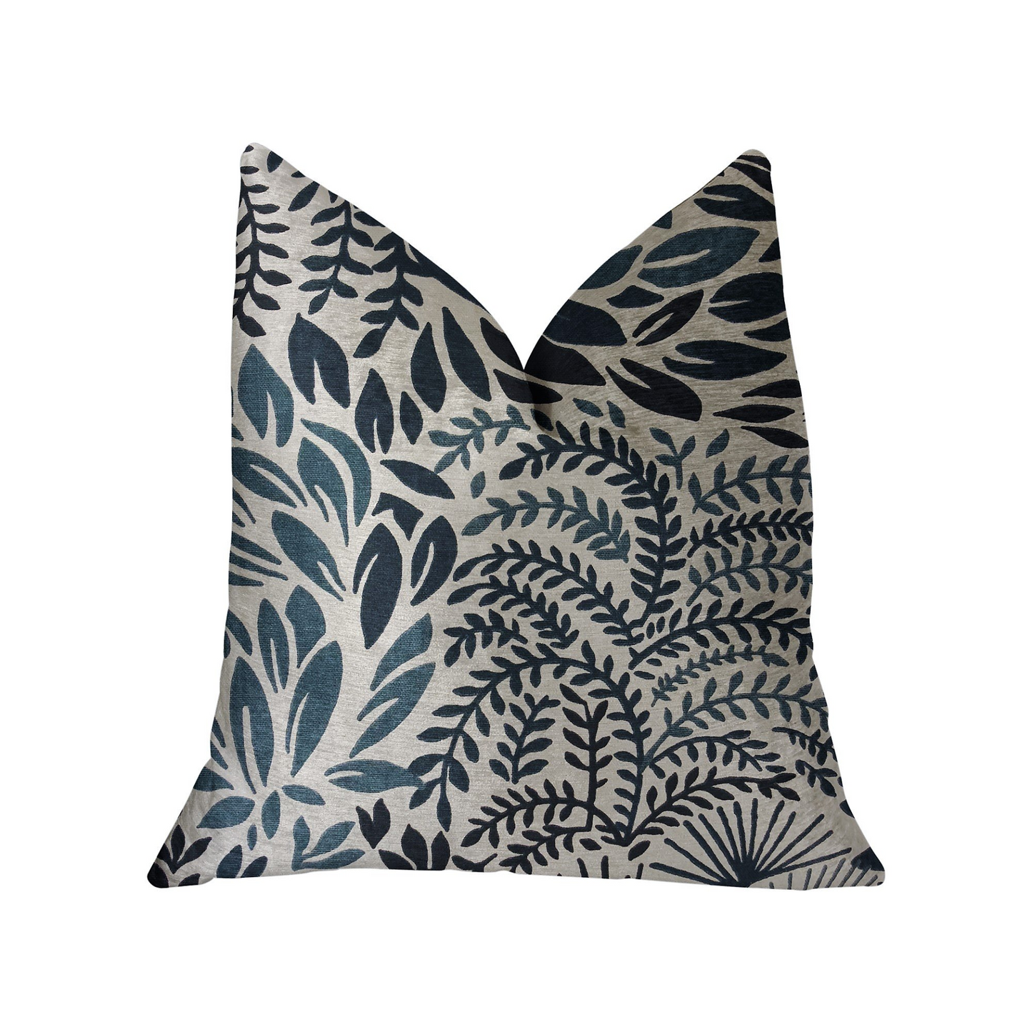 Leaf Snap Blue and Beige Luxury Throw Pillow