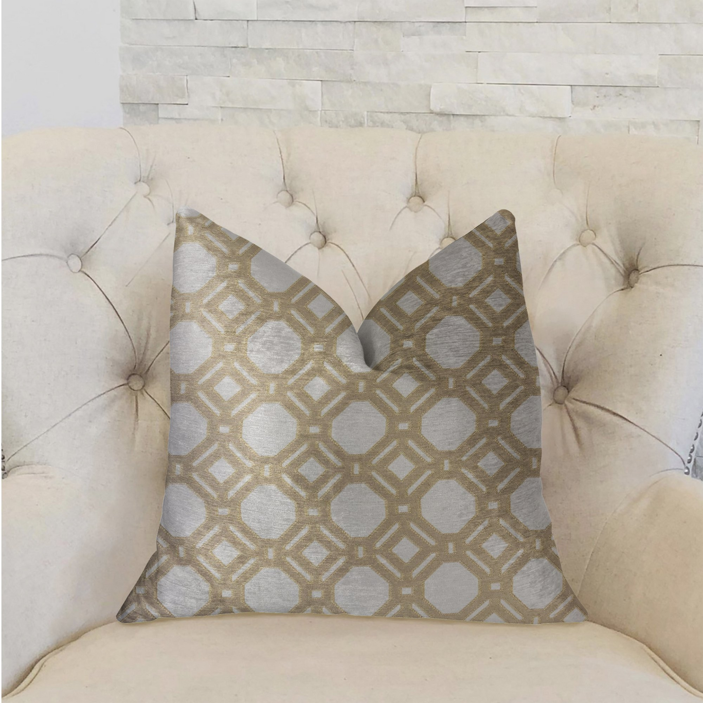 Medallion Eclipse Beige and Gray Luxury Throw Pillow