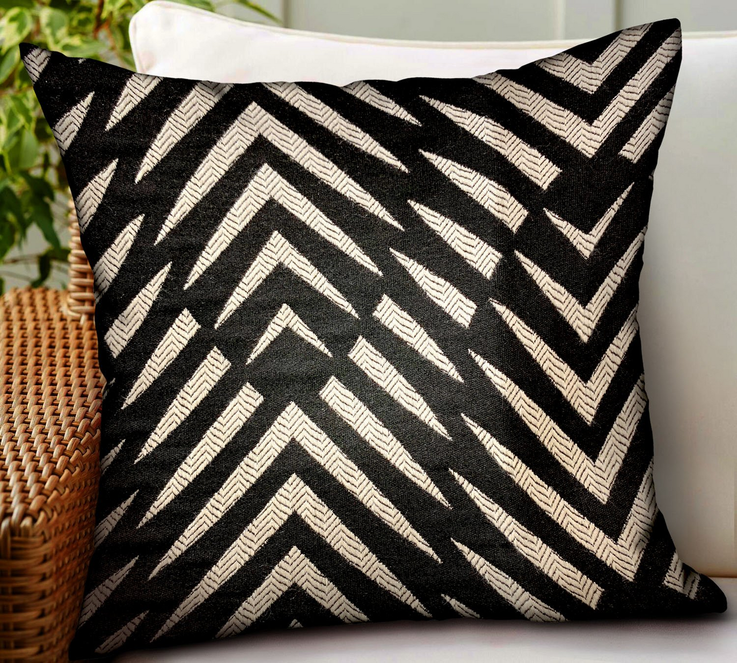 Raven Palm Black Geometric Luxury Outdoor/Indoor Throw Pillow