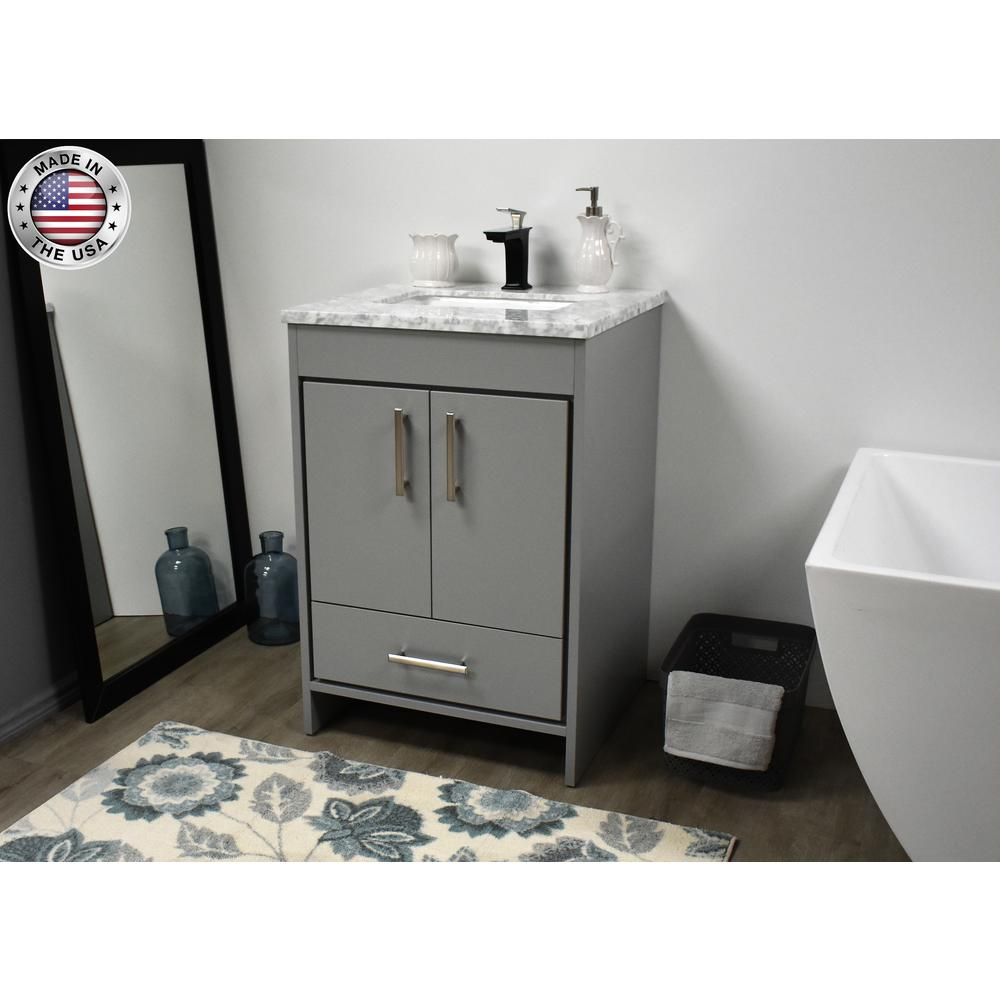 Capri 24' Modern Bathroom Vanity in Black with Carrara Marble top w/ Preinstalled Undermount Sink and Brushed Nickel Edge Handles