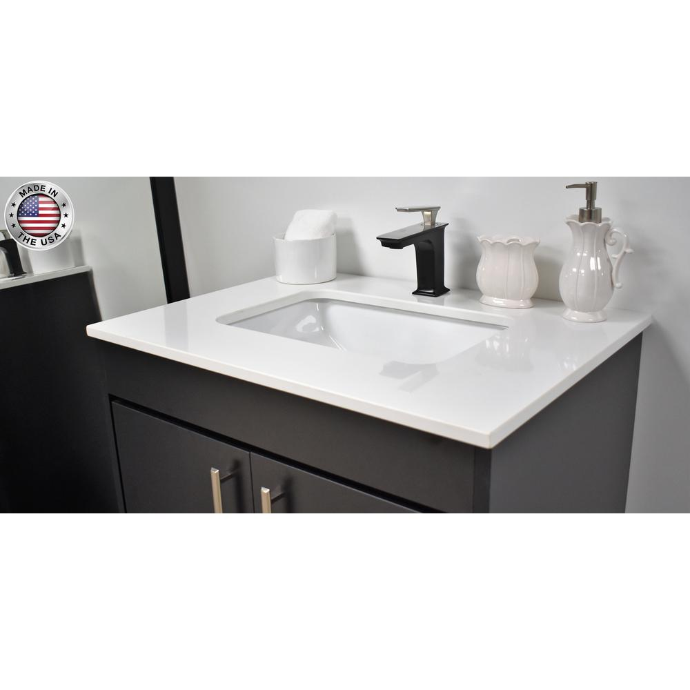 Capri 30" Modern Bathroom Vanity in Black with White Microstone Top w/ Preinstalled Undermount Sink and Brushed Nickel Edge Handles