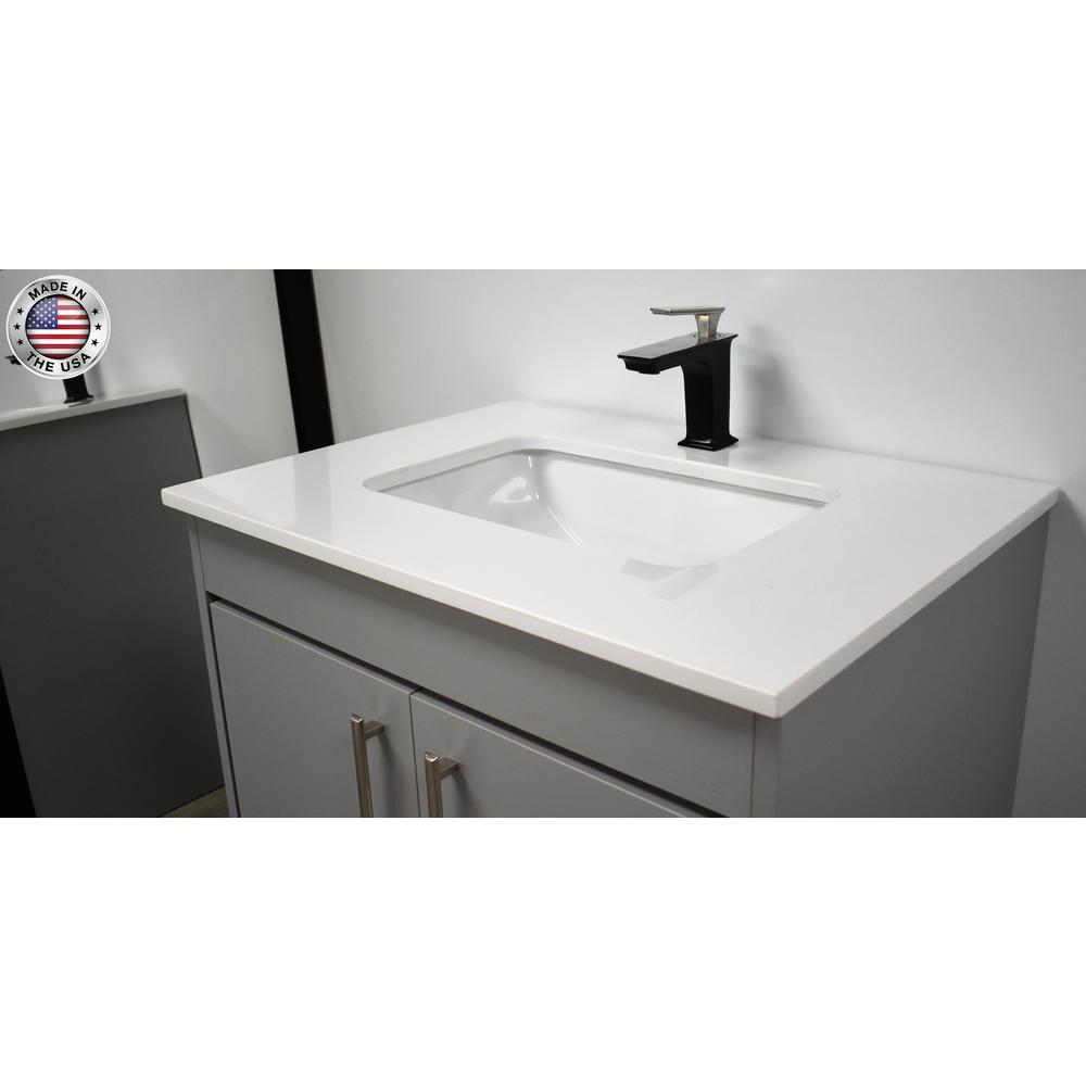Capri 24" Modern Bathroom Vanity in Grey with White Microstone Top w/ Preinstalled Undermount Sink and Brushed Nickel Edge Handles