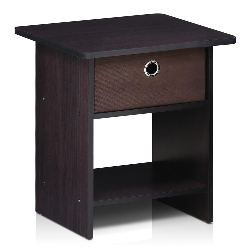 Furinno 10004DWN End Table/ Night Stand Storage Shelf with Bin Drawer, Dark Walnut