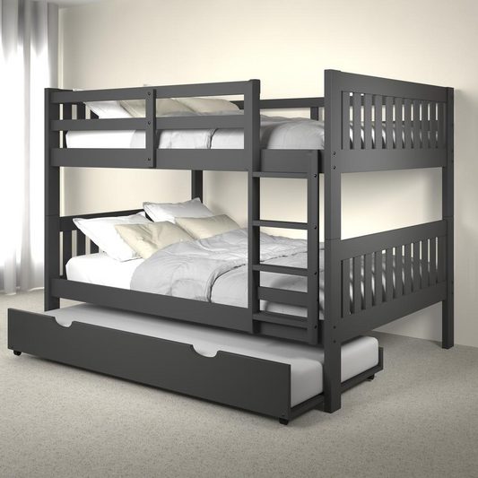 Full/Full Mission Bunk Bed With Trundle Bed Dark Grey Finish