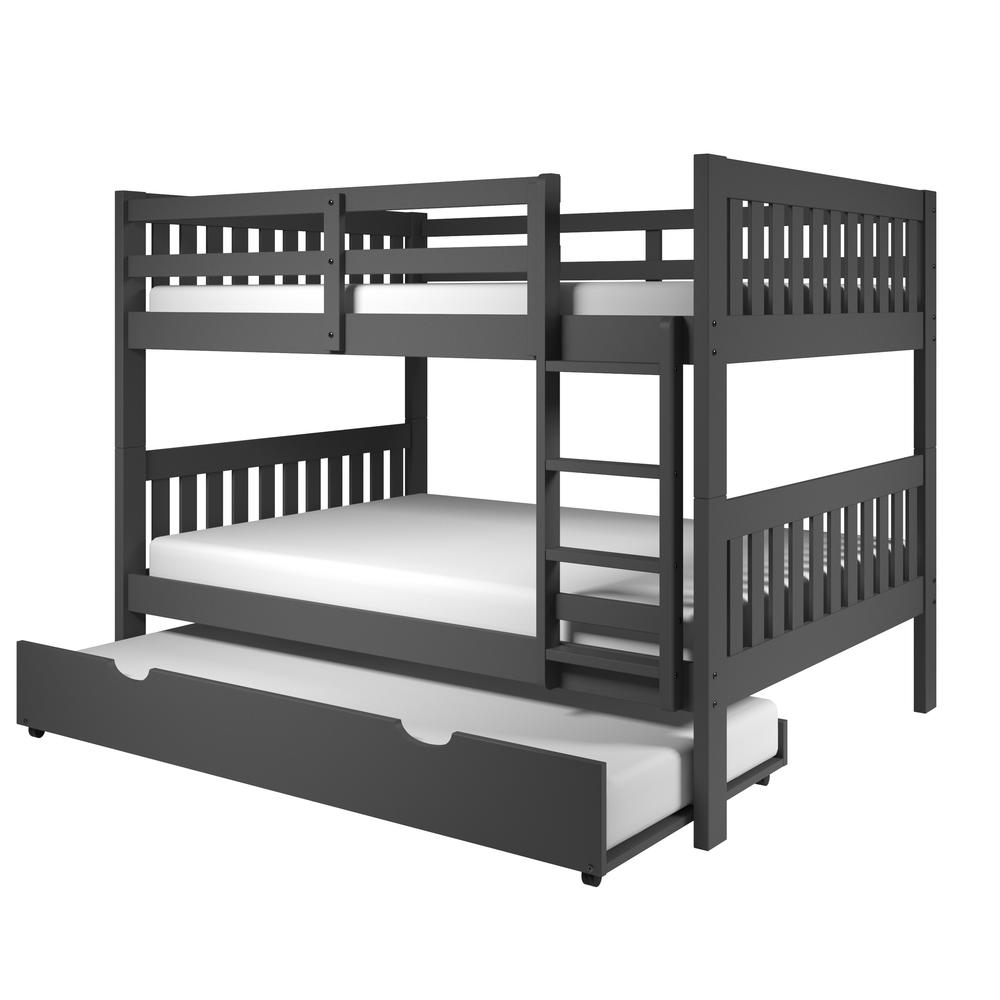 Full/Full Mission Bunk Bed With Trundle Bed Dark Grey Finish