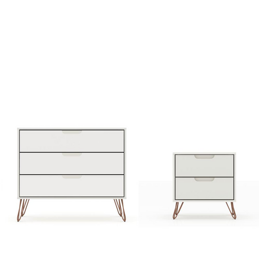 Rockefeller Dresser and Nightstand Set in Off White