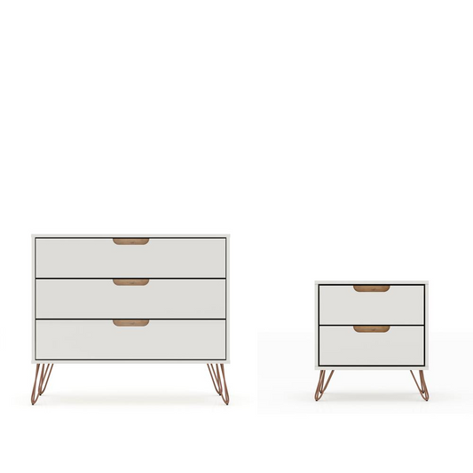 Rockefeller Dresser and Nightstand Set in Off White and Nature