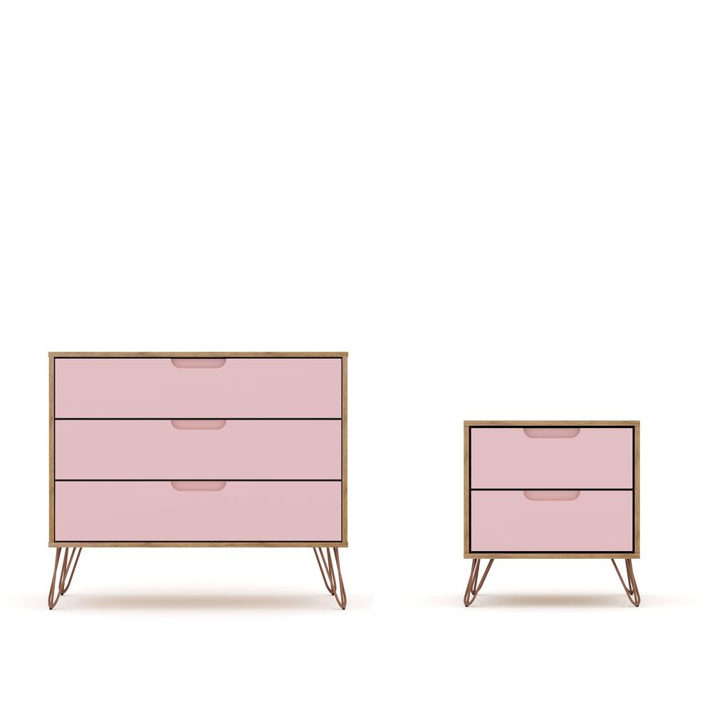 Rockefeller Dresser and Nightstand Set in Nature and Rose Pink