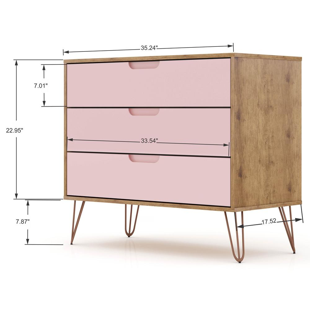 Rockefeller Dresser and Nightstand Set in Nature and Rose Pink