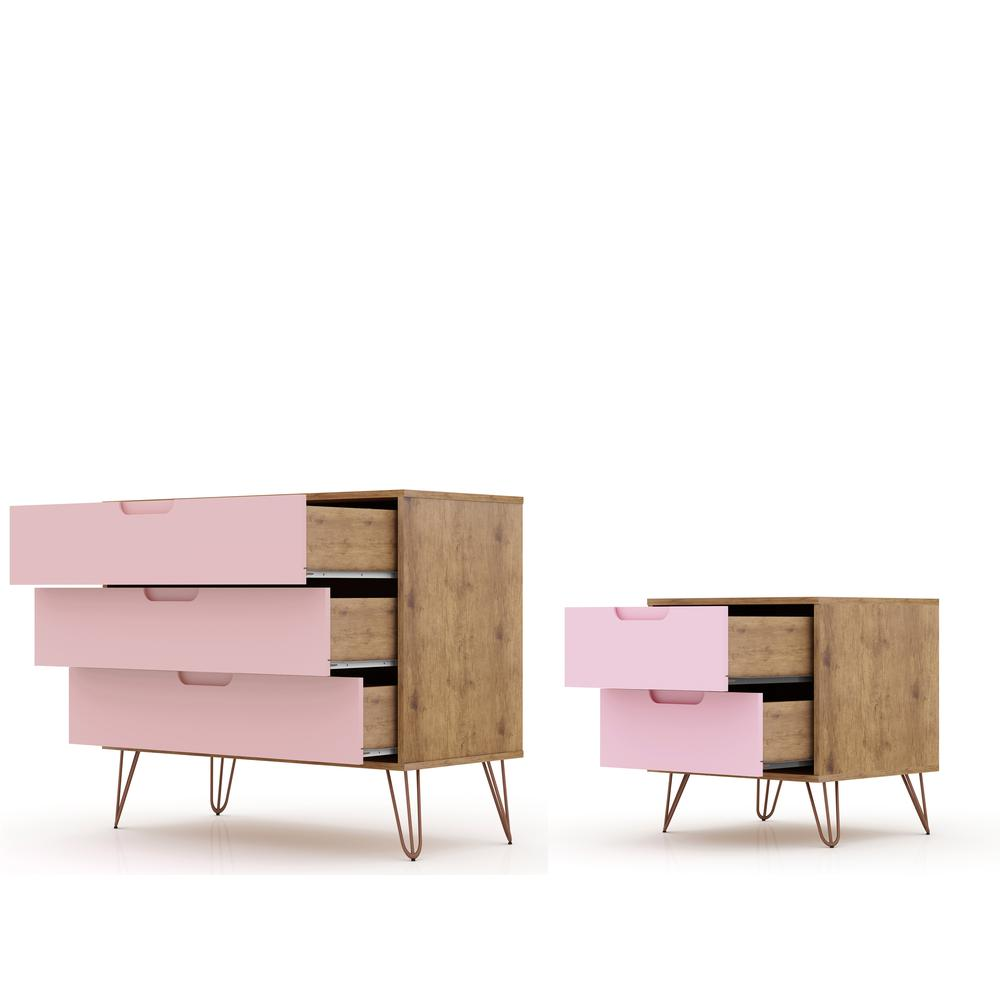 Rockefeller Dresser and Nightstand Set in Nature and Rose Pink