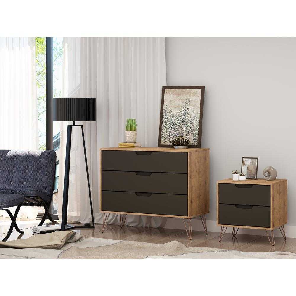 Rockefeller Dresser and Nightstand Set in Nature and Textured Grey