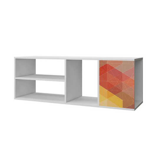 Minetta 46" Floating Entertainment Center with 4 Shelves  in White,  Red, Yellow Stamp