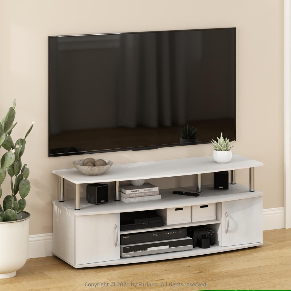 Furinno JAYA Large Entertainment Center Hold up to 55-IN TV, White Oak, Stainless Steel Tubes