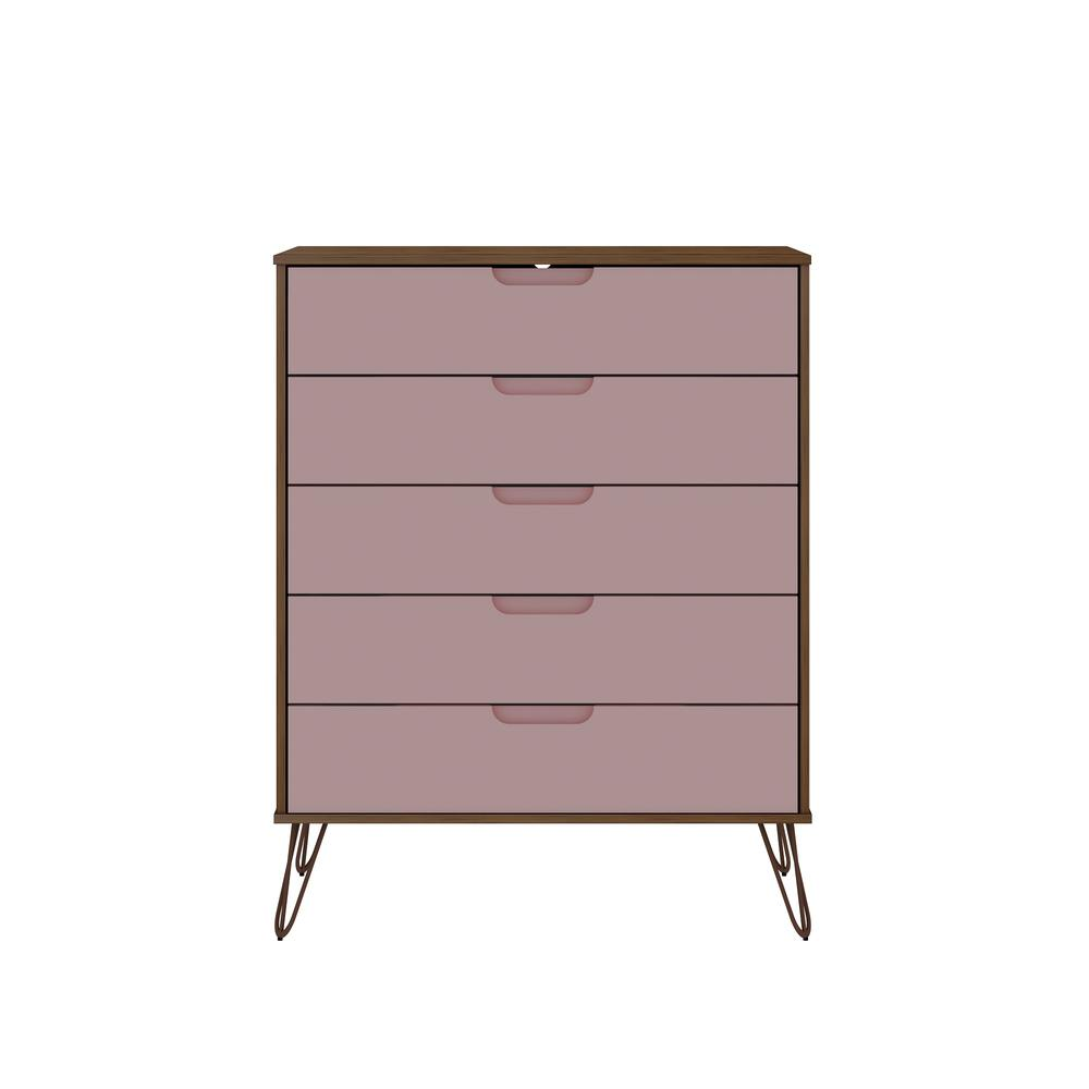 Rockefeller 5-Drawer Tall Dresser in Nature and Rose  Pink