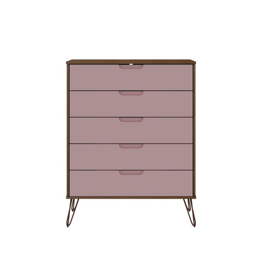 Rockefeller 5-Drawer Tall Dresser in Nature and Rose  Pink