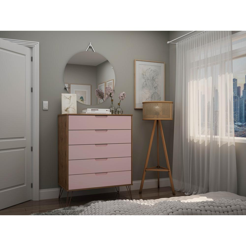 Rockefeller 5-Drawer Tall Dresser in Nature and Rose  Pink