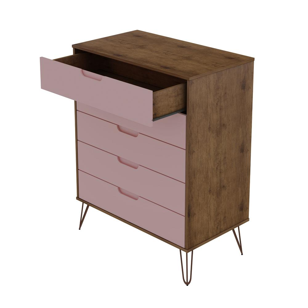 Rockefeller 5-Drawer Tall Dresser in Nature and Rose  Pink