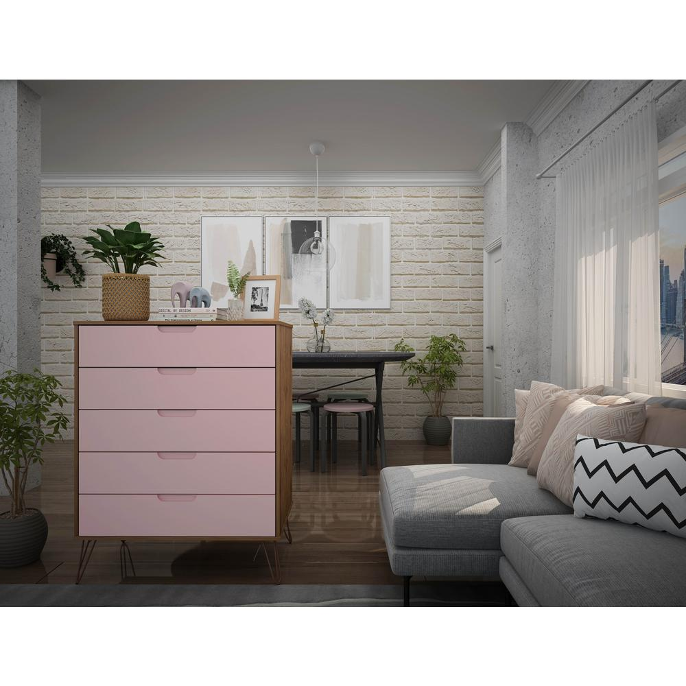 Rockefeller 5-Drawer Tall Dresser in Nature and Rose  Pink