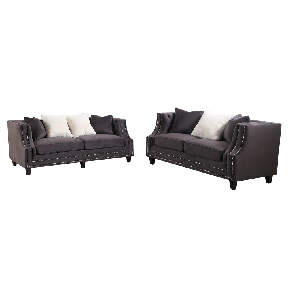 Marylou 2-Piece Velvet Sofa and Loveseat Set in Gray