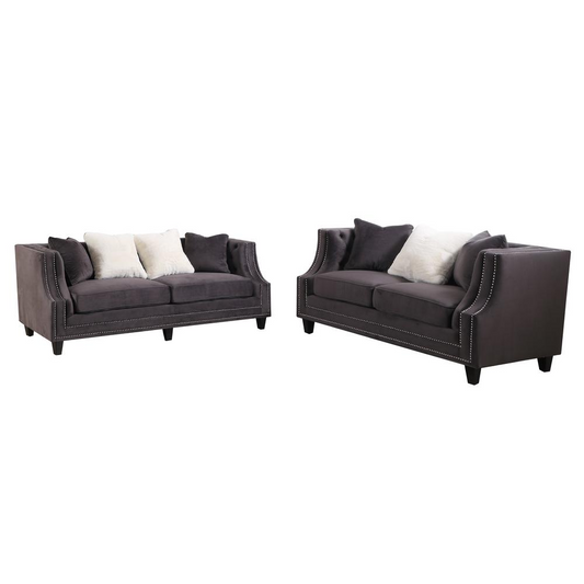 Marylou 2-Piece Velvet Sofa and Loveseat Set in Gray