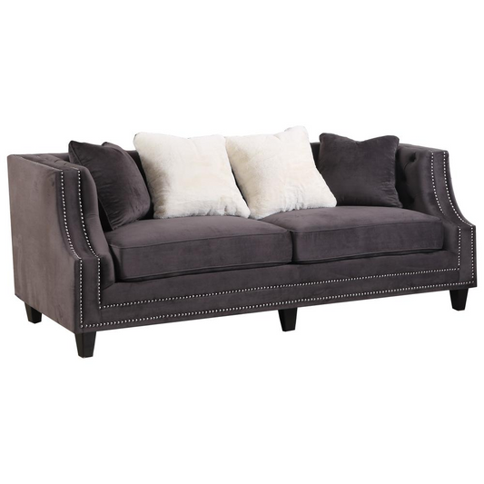 Marylou Velvet with Nailheads Sofa in Gray