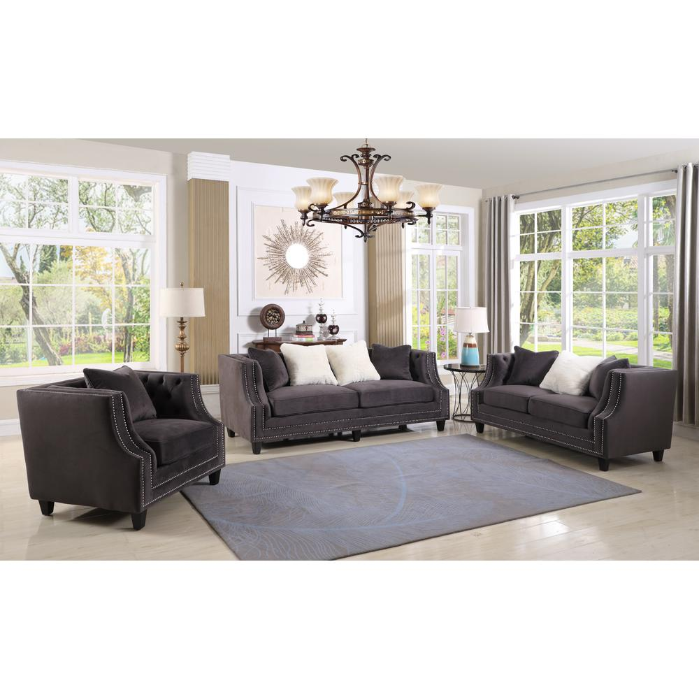 Marylou Velvet with Nailheads Sofa in Gray