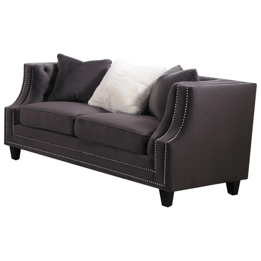 Marylou Velvet with Nailheads Loveseat in Gray