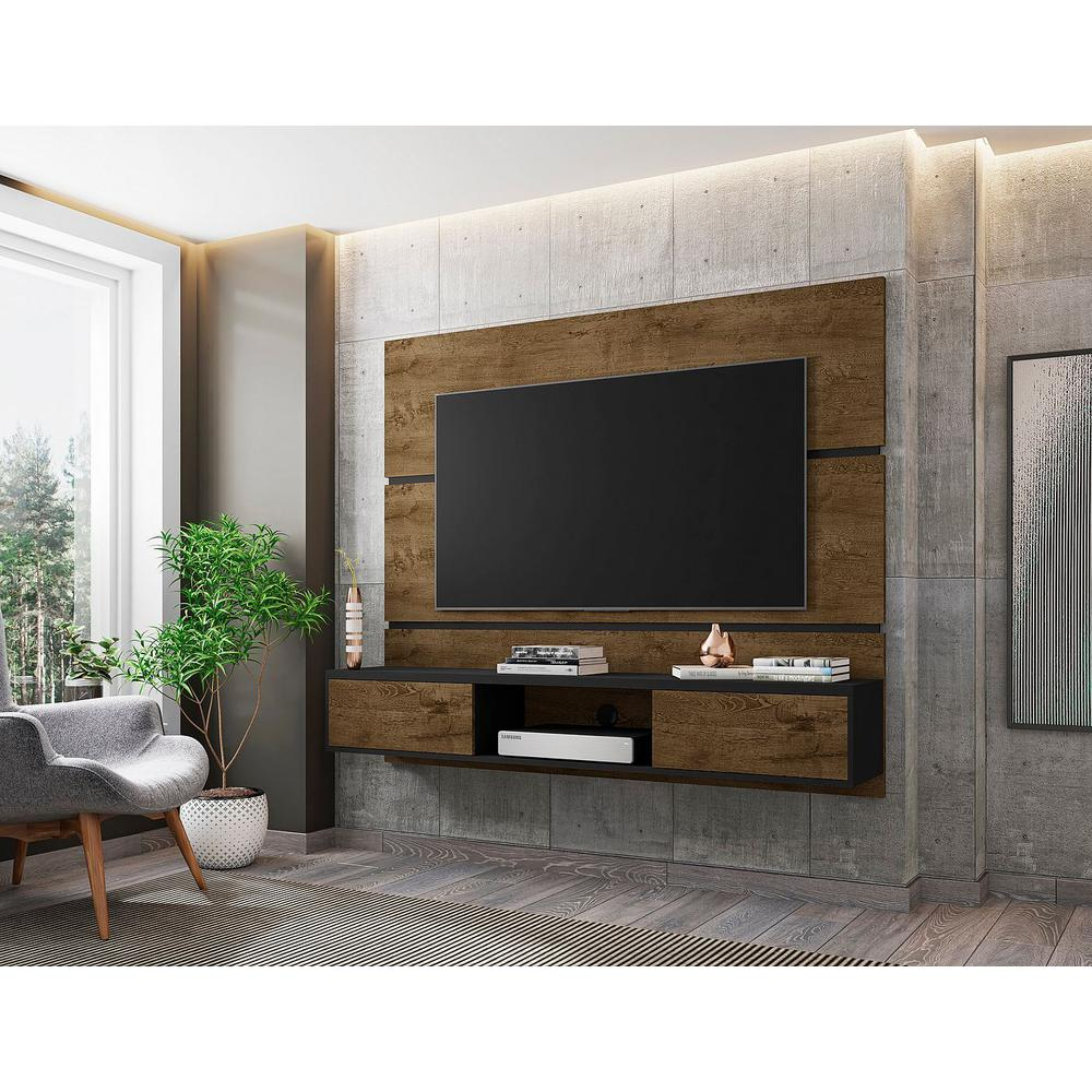 Vernon 62.99" Floating Entertainment Center in Rustic Brown and Black