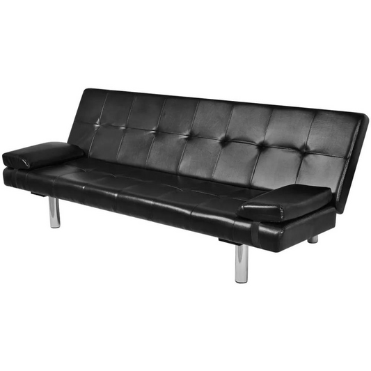 vidaXL Sofa Bed with Two Pillows Artificial Leather Adjustable Black, 242534