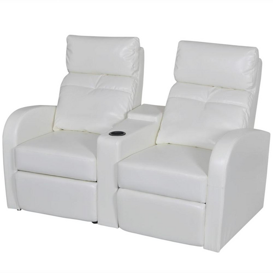 vidaXL 2-Seater Home Theater Recliner Sofa White Faux Leather, 242538