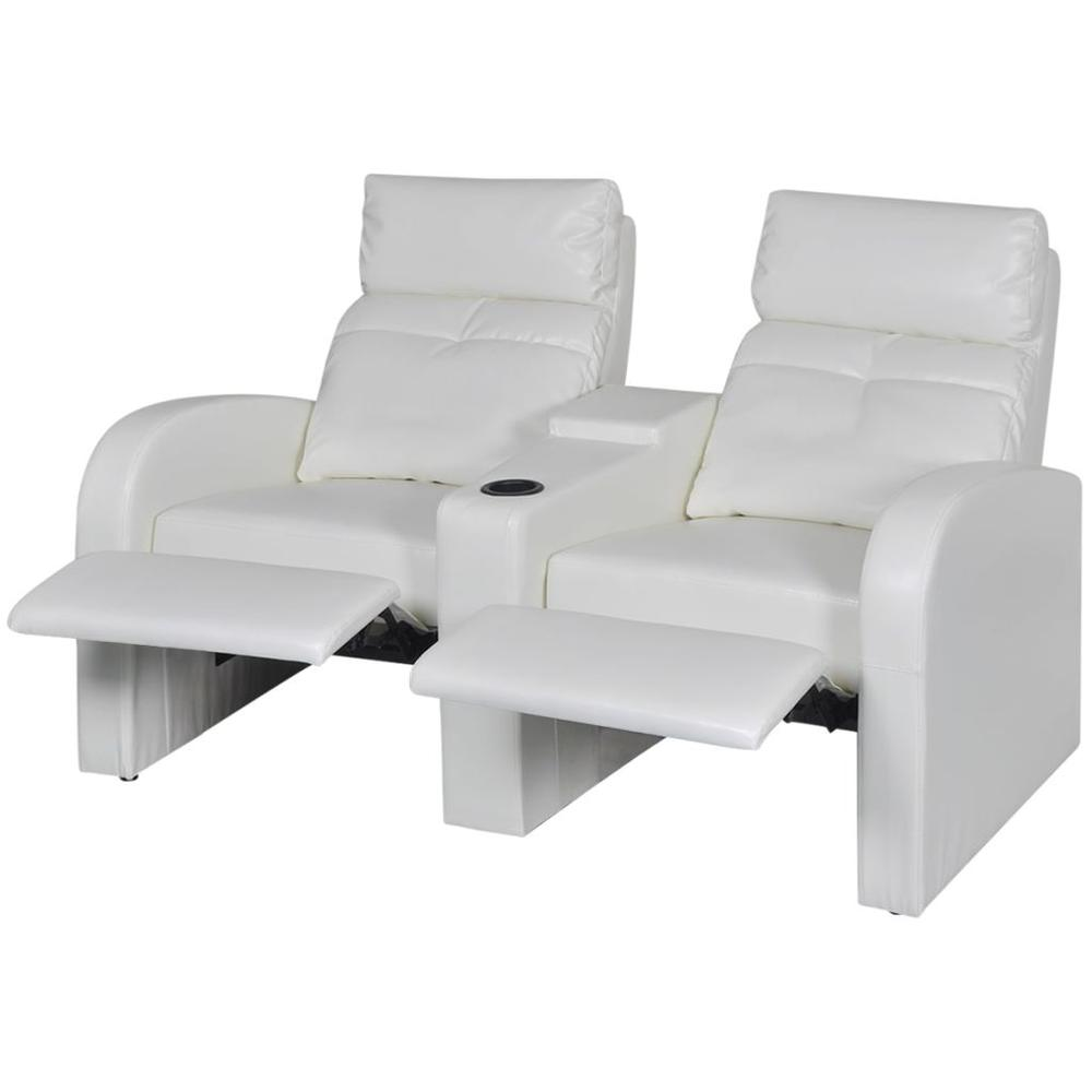 vidaXL 2-Seater Home Theater Recliner Sofa White Faux Leather, 242538