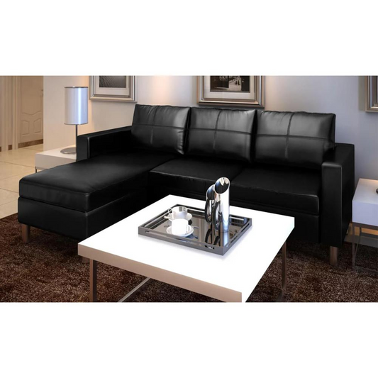 vidaXL Sectional Sofa 3-Seater Artificial Leather Black, 242536
