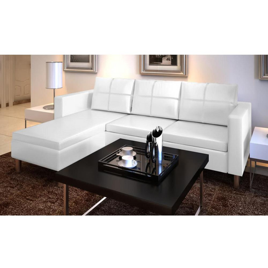 vidaXL Sectional Sofa 3-Seater Artificial Leather White, 242537