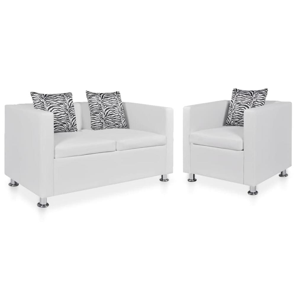 vidaXL Sofa Set Armchair and 2-Seater White Faux Leather, 278521