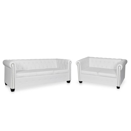 vidaXL Chesterfield Sofa Set 2-Seater and 3-Seater White Faux Leather, 278525