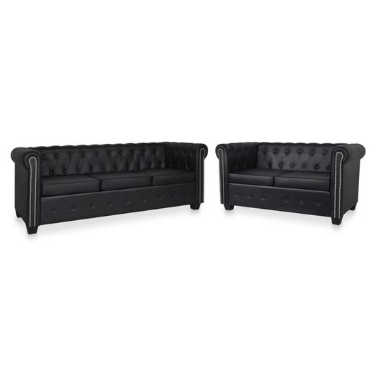 vidaXL Chesterfield Sofa Set 2-Seater and 3-Seater Black Faux Leather, 278524